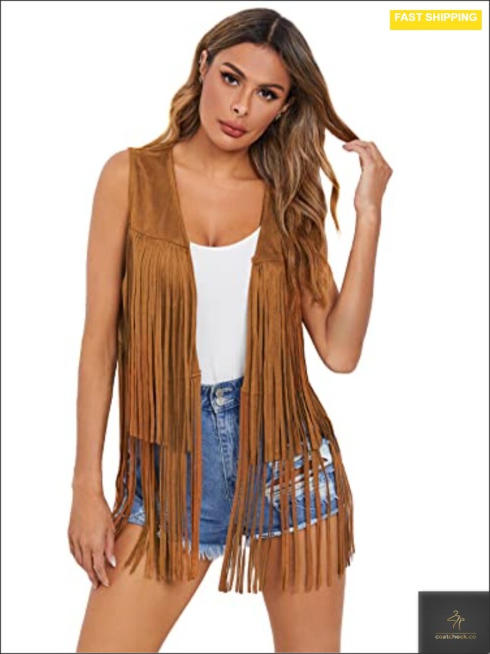 Women's Faux Suede Sleeveless Fringe Tassel Open Front Vest Cardigan Boho
